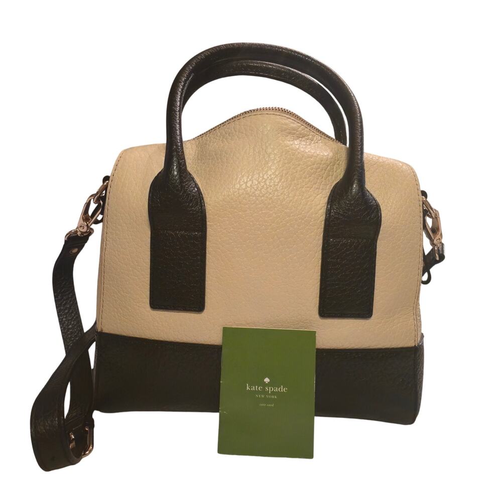 Kate Spade Southport Ave Alessa Satchel/Cross Body Beige Black Pebbled Leather - Picture 5 of 15